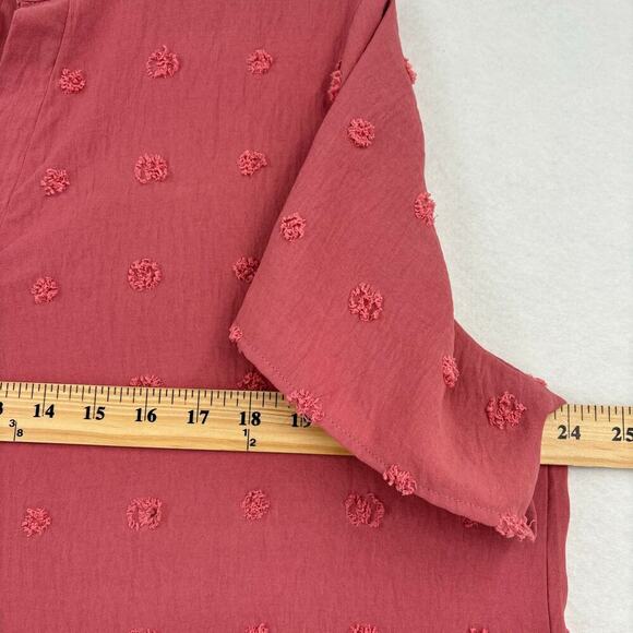 B Textured Dot Blouse Top Short Sleeve V Neck Bohemian Dusty Rose Size XL - Picture 7 of 8